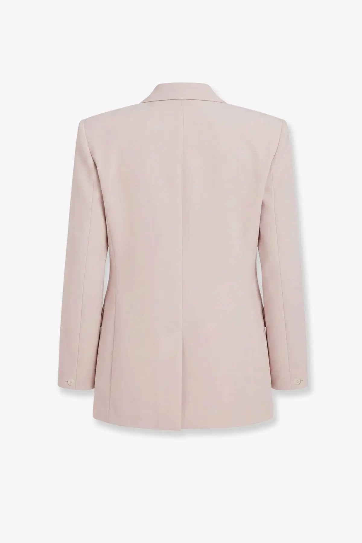 A sleek blush-pink tailored blazer with structured shoulders made of wool blend from The Frankie Shop