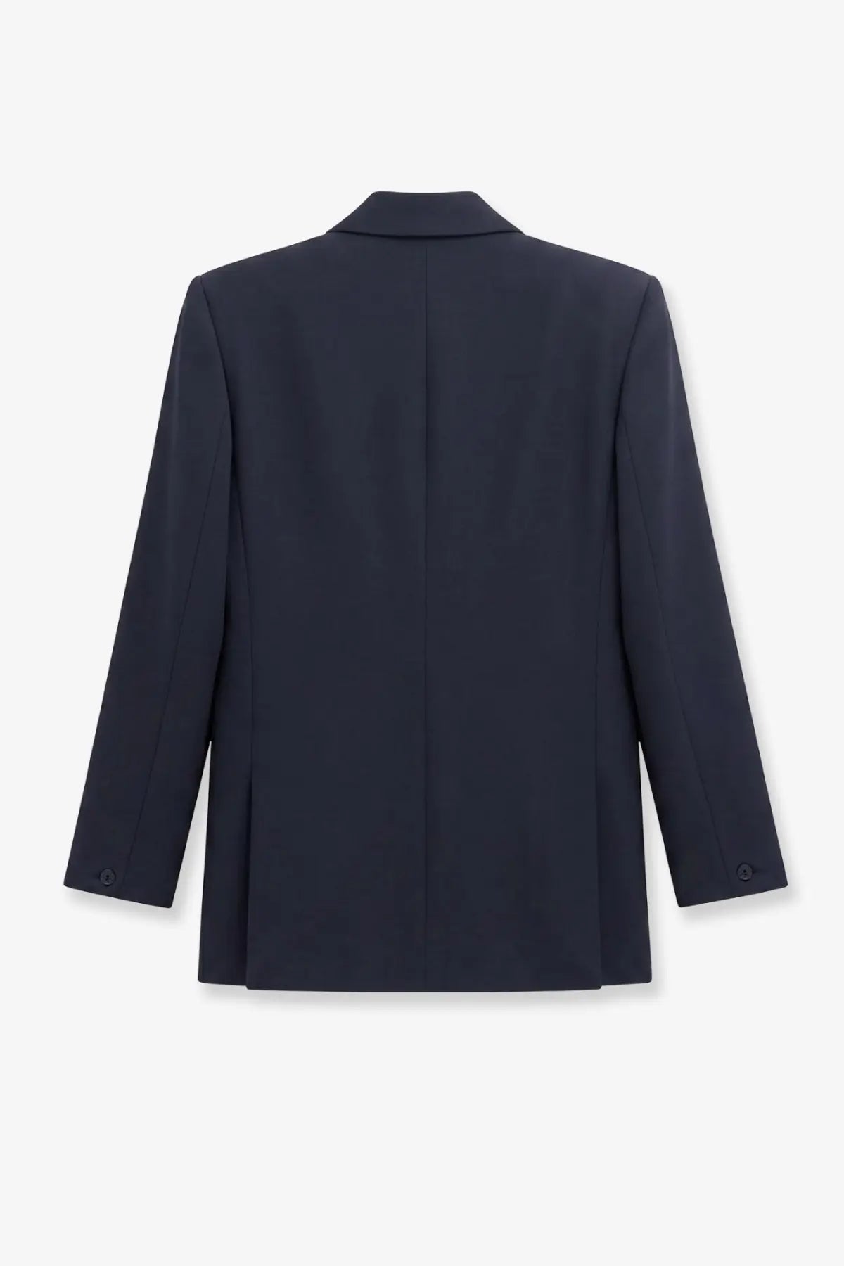 The Frankie Shop women’s monterey structured wool blend blazer in navy blue with a sleek silhouette and seam detailing