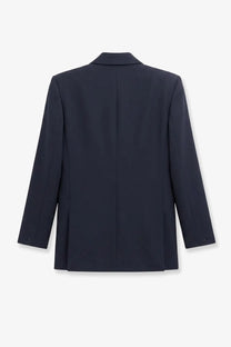 The Frankie Shop women’s monterey structured wool blend blazer in navy blue with a sleek silhouette and seam detailing