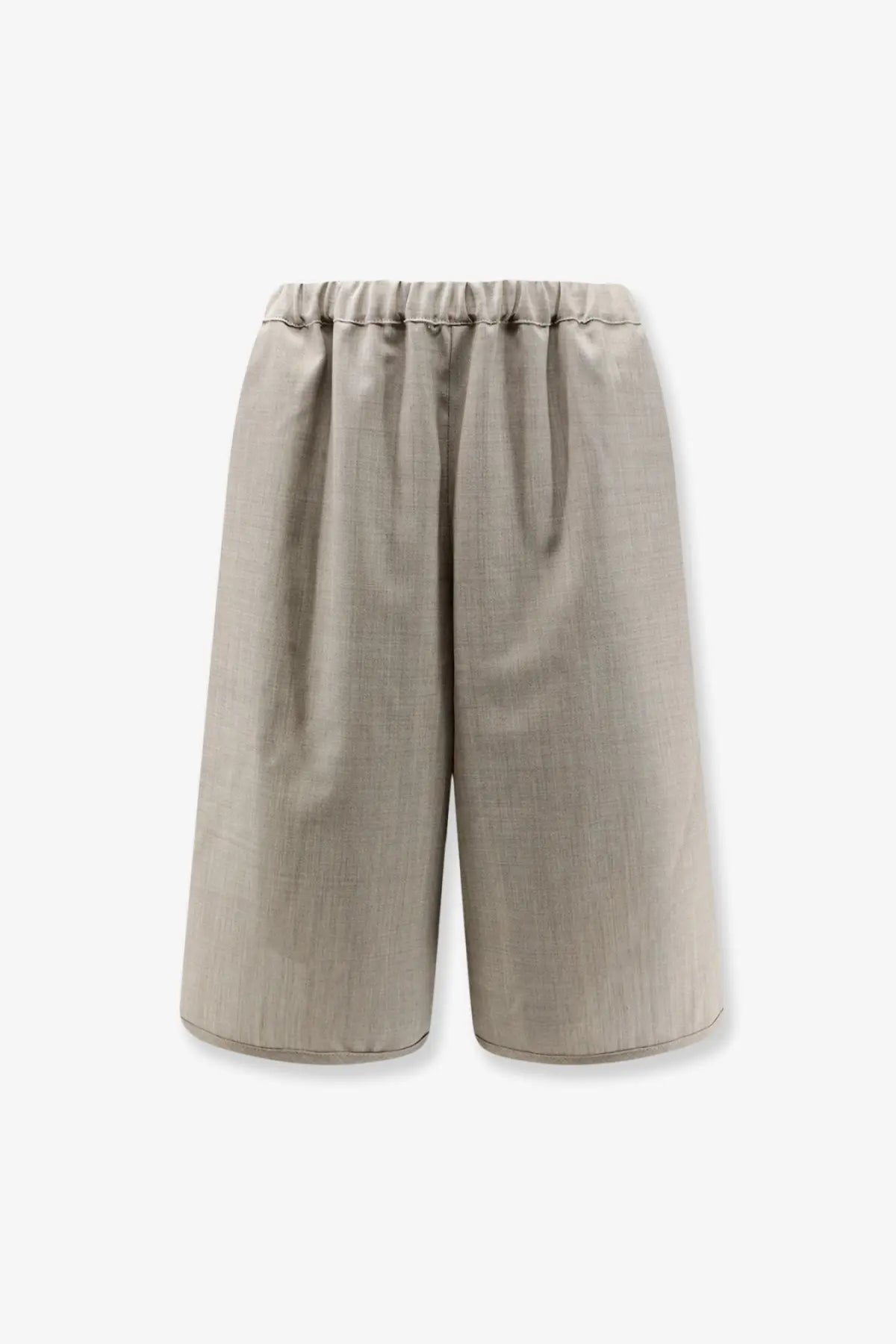 Beige virgin wool bermuda shorts with elastic waistband and relaxed straight-leg cut from the frankie shop