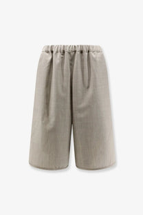 Beige virgin wool bermuda shorts with elastic waistband and relaxed straight-leg cut from the frankie shop