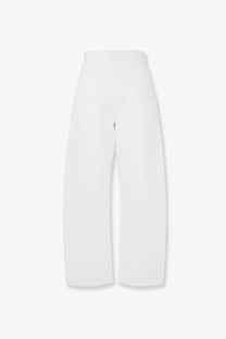 White high-waisted wide-leg denim trousers with a clean minimalist design from the frankie shop women collection