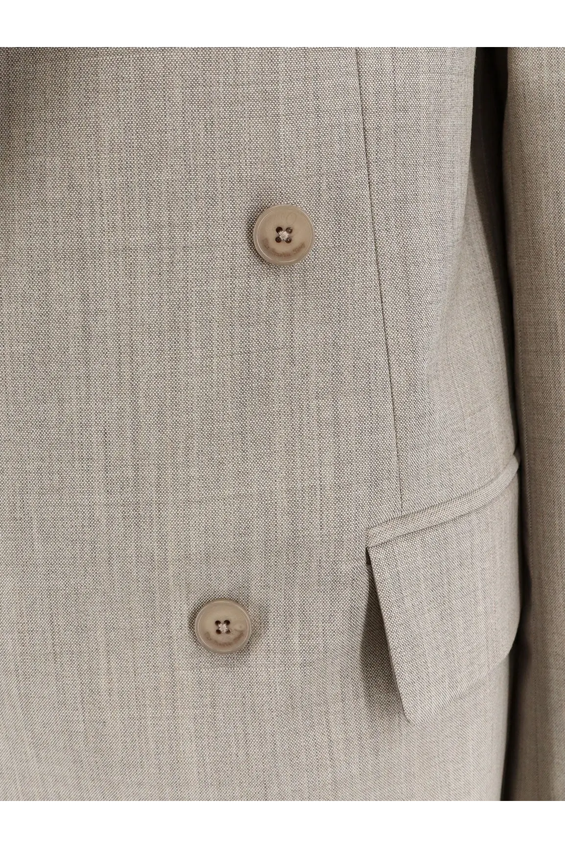 The Frankie Shop women’s beige double breasted virgin wool blazer with textured fabric and matching beige buttons