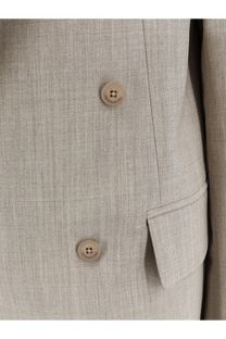 The Frankie Shop women’s beige double breasted virgin wool blazer with textured fabric and matching beige buttons