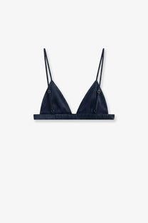 The Frankie Shop women’s nina satin bralette blue black satin triangle bra with thin straps and metallic hardware