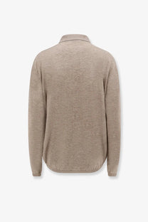 The frankie shop women’s tala wool blend polo shirt beige featuring a textured knit sweater with collar