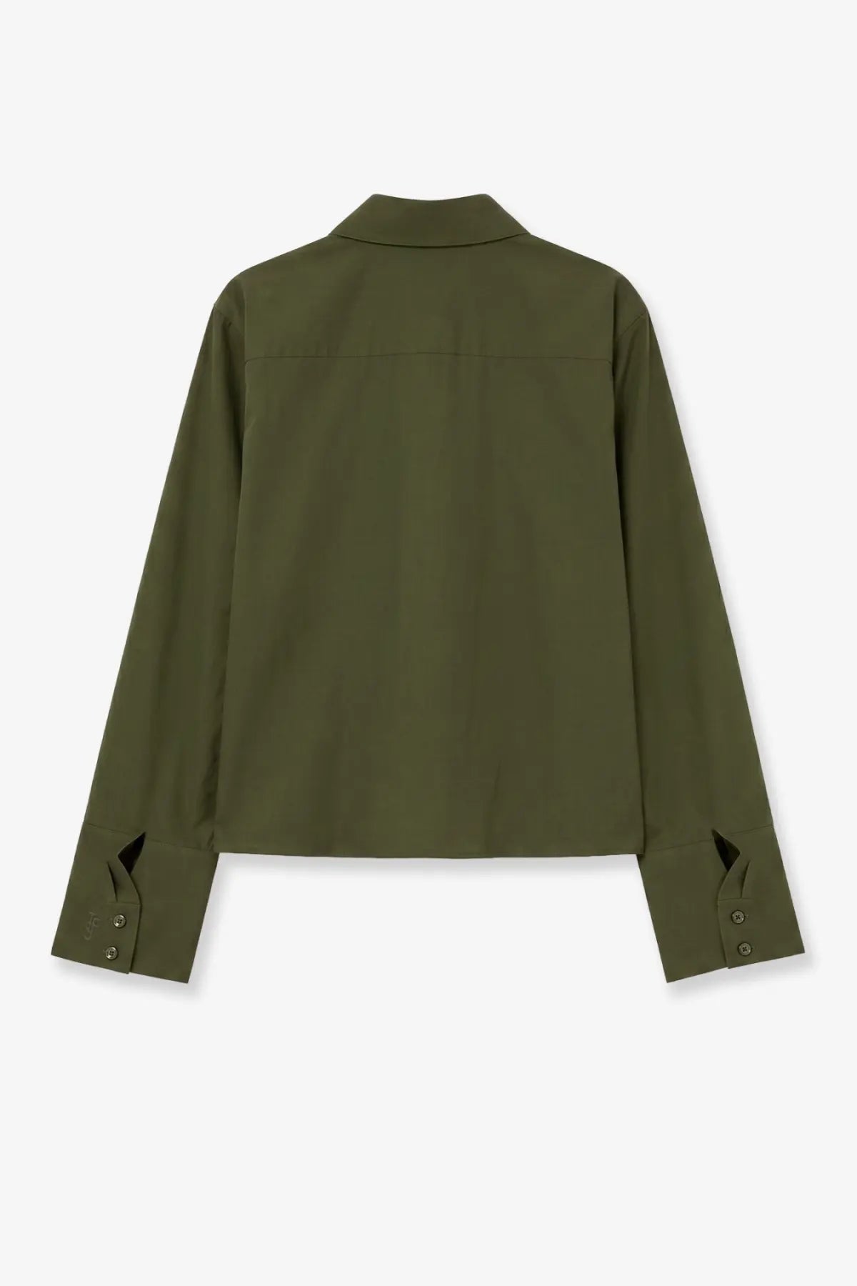 The Frankie Shop women’s tila olive green long-sleeved organic cotton shirt with a classic collar and seam detailing