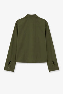 The Frankie Shop women’s tila olive green long-sleeved organic cotton shirt with a classic collar and seam detailing