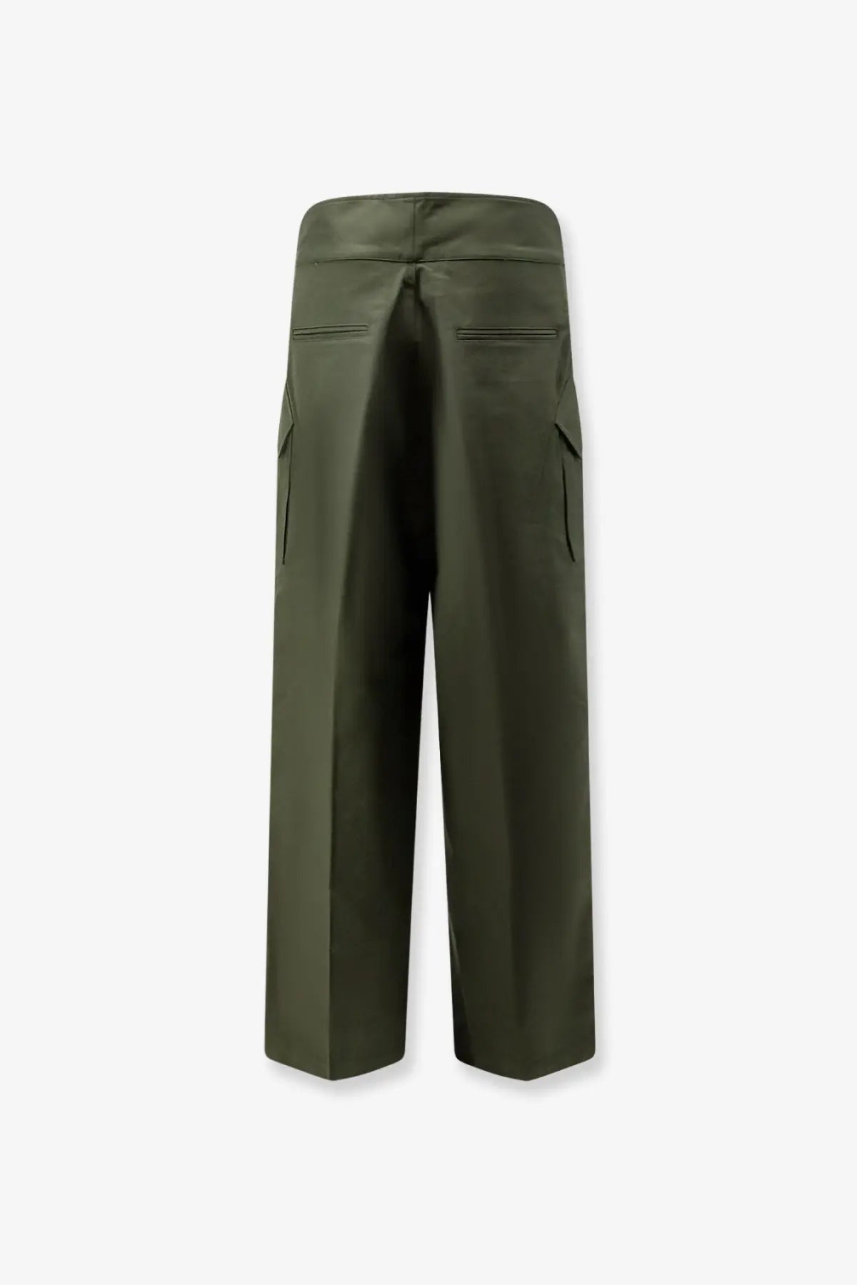 Olive green wide-leg cotton cargo trousers with high waistband and two side pockets from the frankie shop