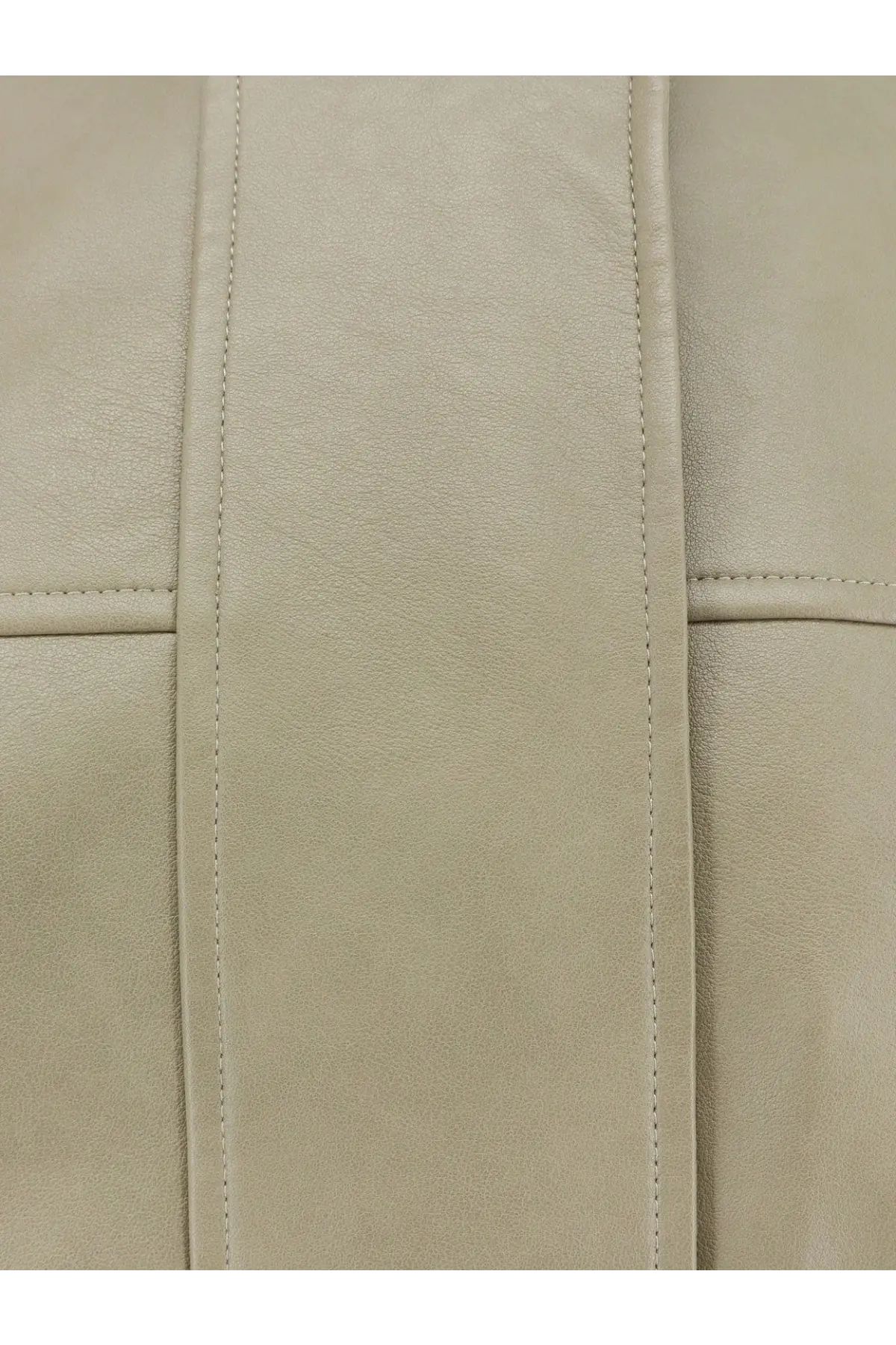 Beige leather strap with neat parallel stitching detail on the green veren faux leather jacket from the frankie shop