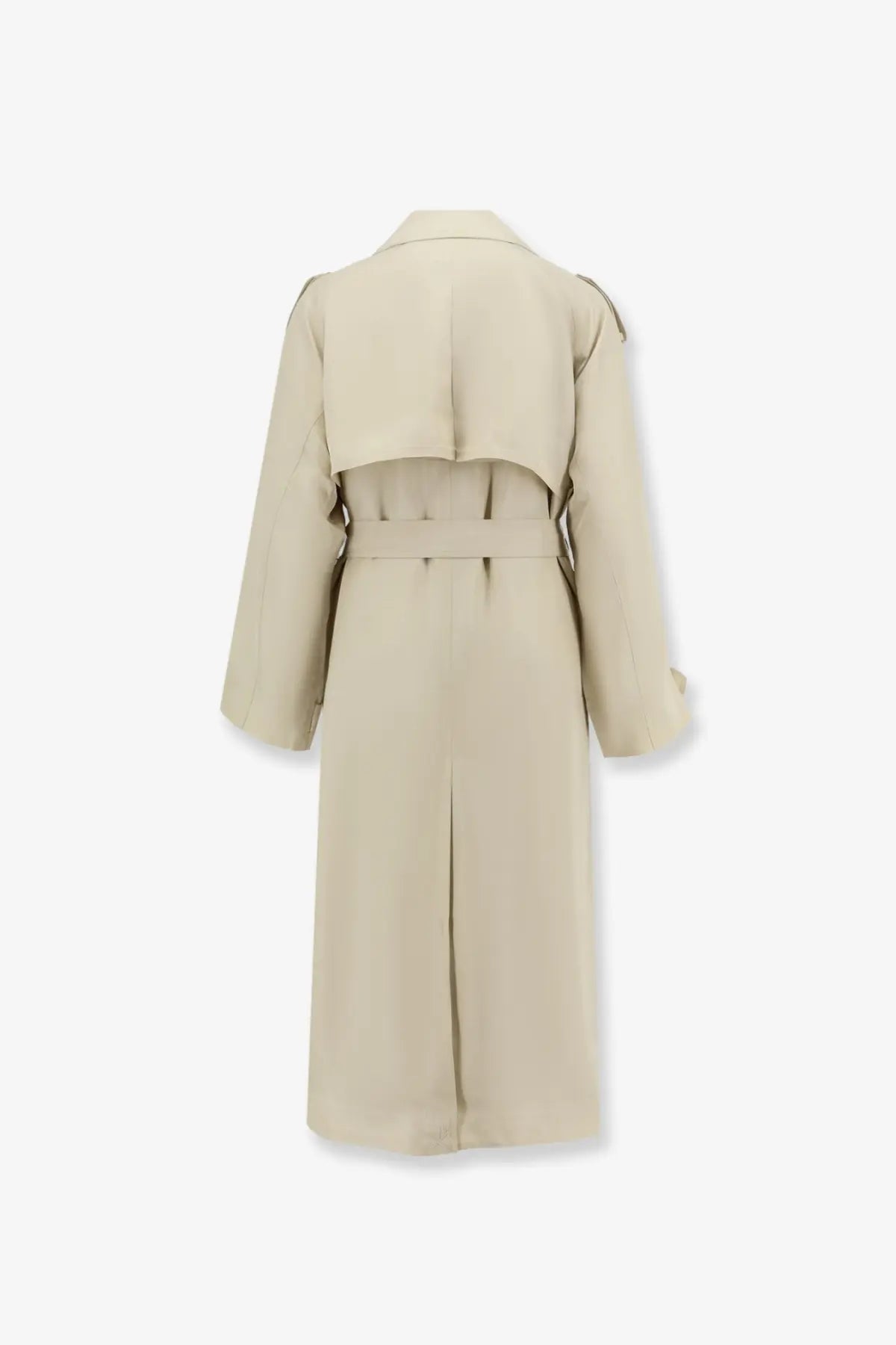 The frankie shop women’s veyron double breasted beige trench coat with belted waist and structured shoulders