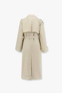 The frankie shop women’s veyron double breasted beige trench coat with belted waist and structured shoulders