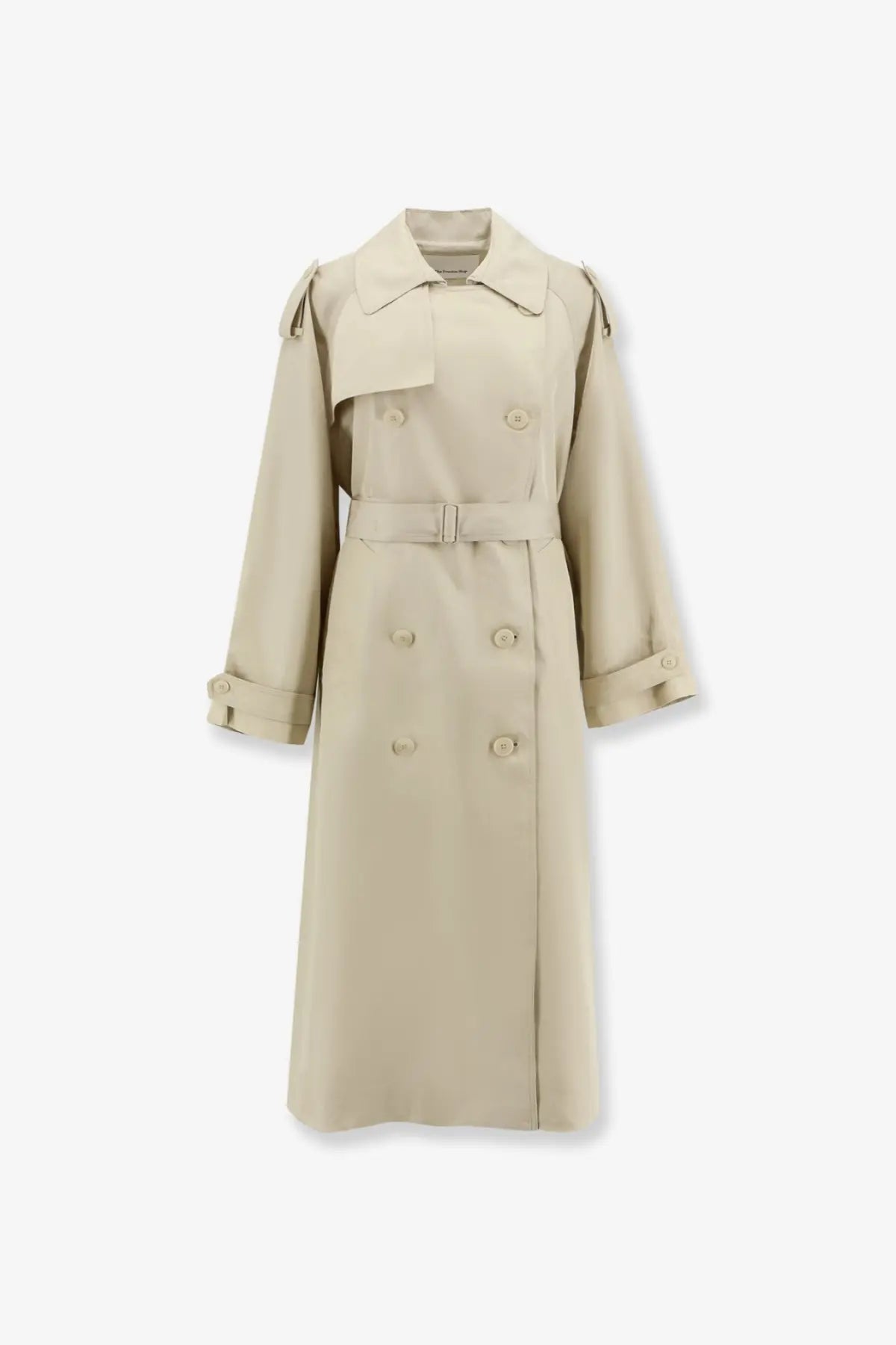 The Frankie Shop women’s veyron beige trench coat with double-breasted front and belted waist in structured fabric