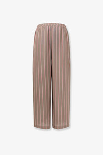 The Frankie Shop women’s viscose and silk blend soft taupe trousers with pink stripes and elastic waistband