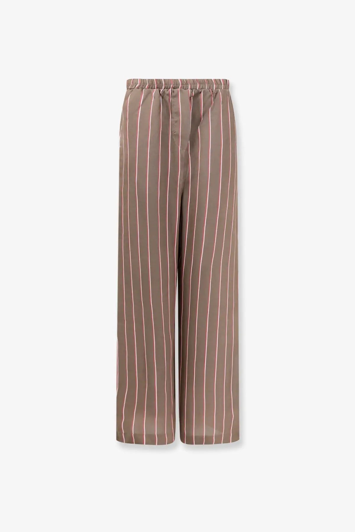 The frankie shop women’s brown viscose and silk blend trousers with white vertical stripes and wide elastic waistband