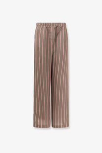 The frankie shop women’s brown viscose and silk blend trousers with white vertical stripes and wide elastic waistband