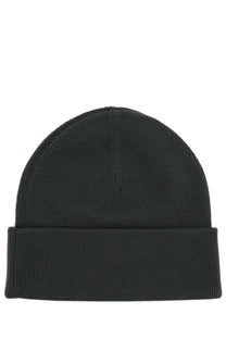Dark gray ribbed knit beanie with folded cuff shown from the back in fred perry men’s cap green product image