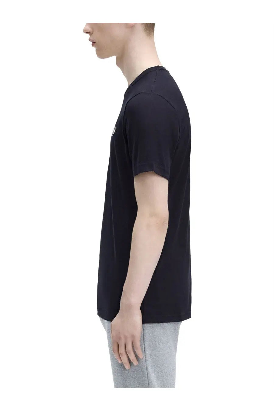 Fred Perry men’s classic black short-sleeved cotton t-shirt with a small white logo on the left chest