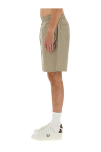 Fred Perry men’s beige cotton Bermuda shorts with elastic waistband lightweight khaki fabric and side pockets