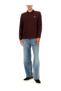 Fred Perry men’s cotton polo red maroon long-sleeved shirt with small embroidered logo on left chest