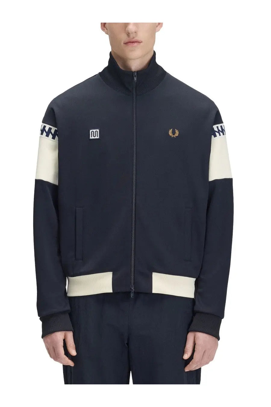 Fred Perry men’s giacca Meyba con blue navy blue and cream colorblock track jacket with ribbed collar and zip front