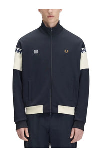 Fred Perry men’s giacca Meyba con blue navy blue and cream colorblock track jacket with ribbed collar and zip front