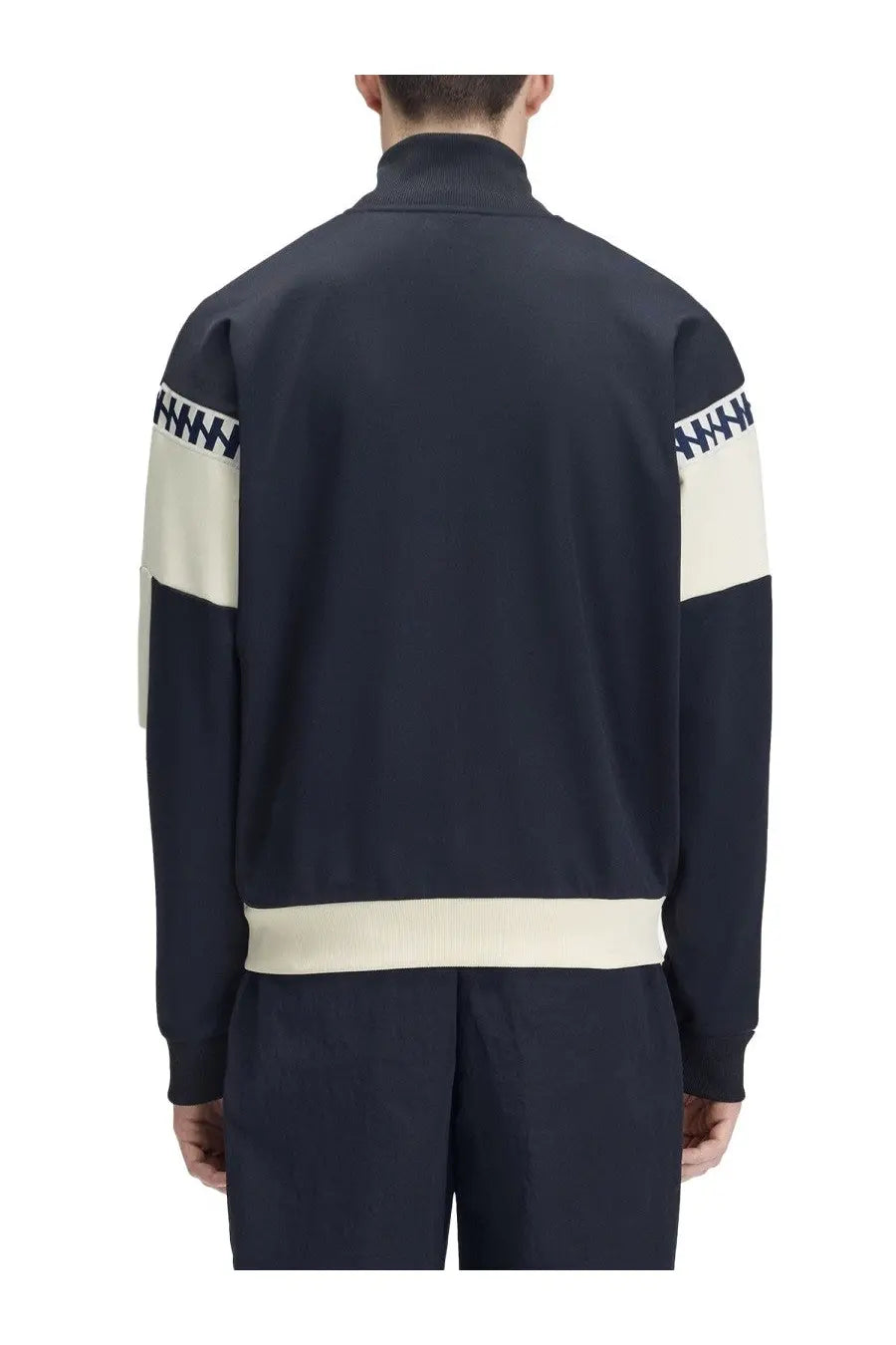 Fred Perry men’s giacca Meyba con blue navy blue and cream colorblocked track jacket with zigzag sleeve pattern