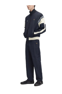 Fred Perry men’s giacca meyba con blue navy blue track suit with cream stripes and shark-tooth pattern sleeves