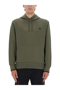 Fred perry men’s olive green hoodie with black embroidered logo and ribbed cuffs made from soft cotton blend