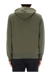 Fred Perry men’s olive green hooded sweatshirt with ribbed cuffs and hem made from soft fabric for casual wear
