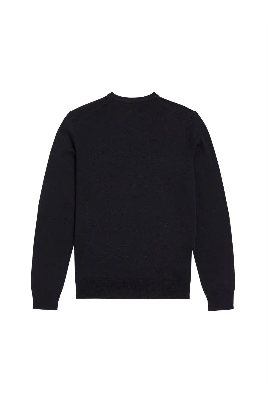 Black Fred Perry men’s crewneck sweater in smooth solid fabric with a simple design and jersey knit texture