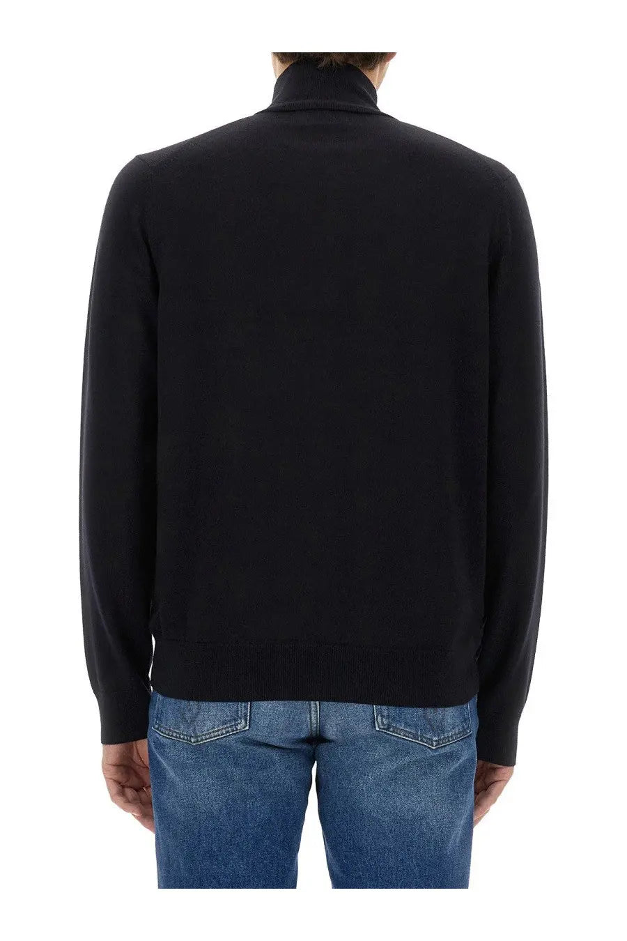 Fred Perry men’s black turtleneck sweater with smooth fitted silhouette and ribbed cuffs in jersey material
