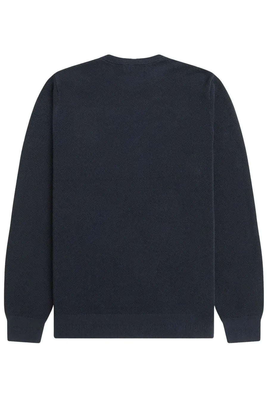 Fred perry men’s jersey blue dark navy crewneck sweater with ribbed cuffs and hem made of soft cotton blend