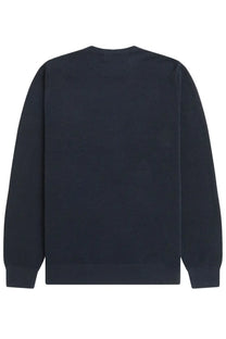 Fred perry men’s jersey blue dark navy crewneck sweater with ribbed cuffs and hem made of soft cotton blend