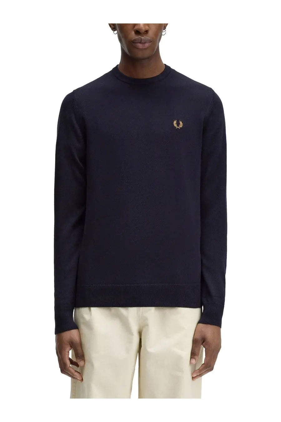 Navy blue Fred Perry men’s sweatshirt in jersey fabric with gold embroidered laurel wreath logo on the chest