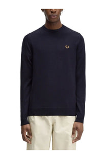 Navy blue Fred Perry men’s sweatshirt in jersey fabric with gold embroidered laurel wreath logo on the chest