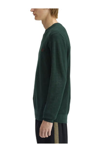 Fred Perry men’s jersey green dark green textured knit sweater with small red embroidered logo on chest