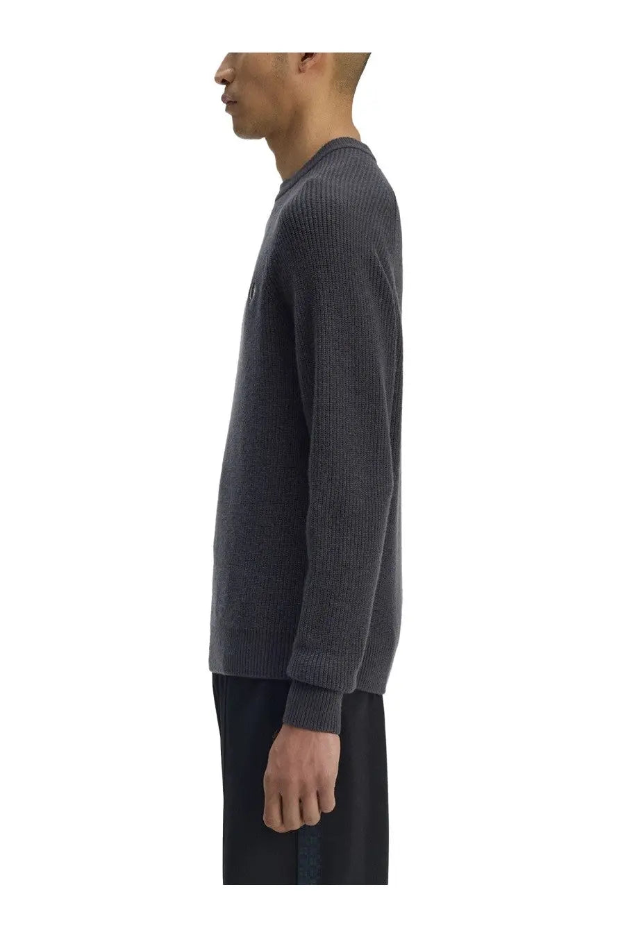 Fred Perry men’s jersey grey dark gray ribbed knit sweater with subtle texture and small chest logo