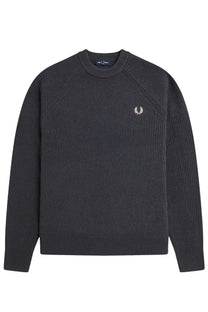 Fred Perry men’s jersey grey dark grey ribbed knit sweater with white laurel wreath logo on left chest