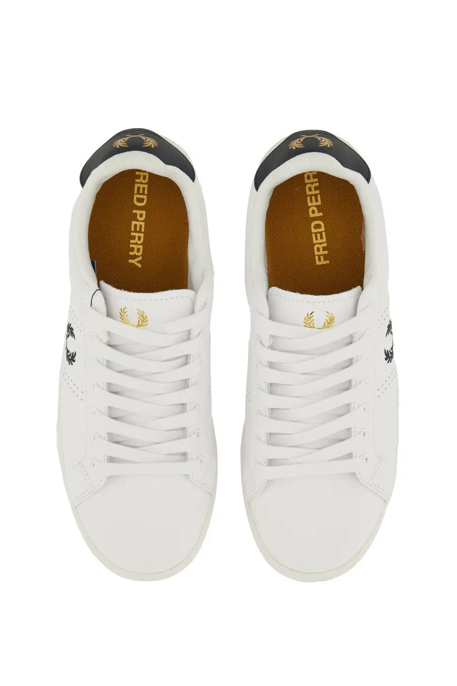 Fred Perry men’s leather sneaker white with black and gold accents in white leather material