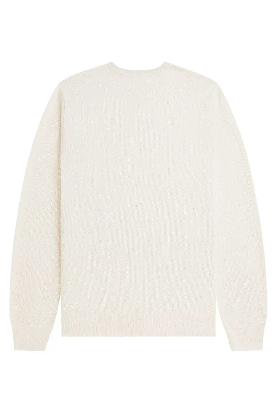 Fred Perry men’s cream-colored long-sleeved knit sweater with crew neck and ribbed cuffs made of soft fabric