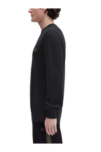 Fred perry men’s piqué sweater in black with subtle textured knit and embroidered logo on the chest