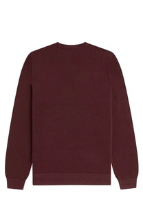 Fred Perry men’s red pique crewneck sweater with ribbed cuffs and hem made from cotton blend fabric