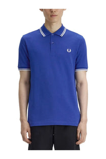 Fred Perry men’s polo blue royal blue shirt with white trim and embroidered laurel wreath logo on chest