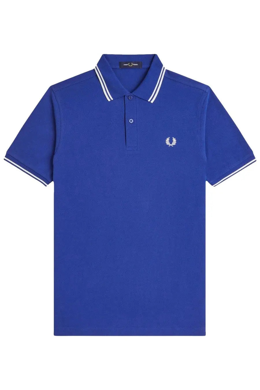 Fred Perry men’s polo blue royal blue shirt with white trim and embroidered laurel wreath logo on chest