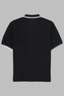 Fred Perry men’s polo shirt in black with white trim on collar and cuffs short sleeves casual wear