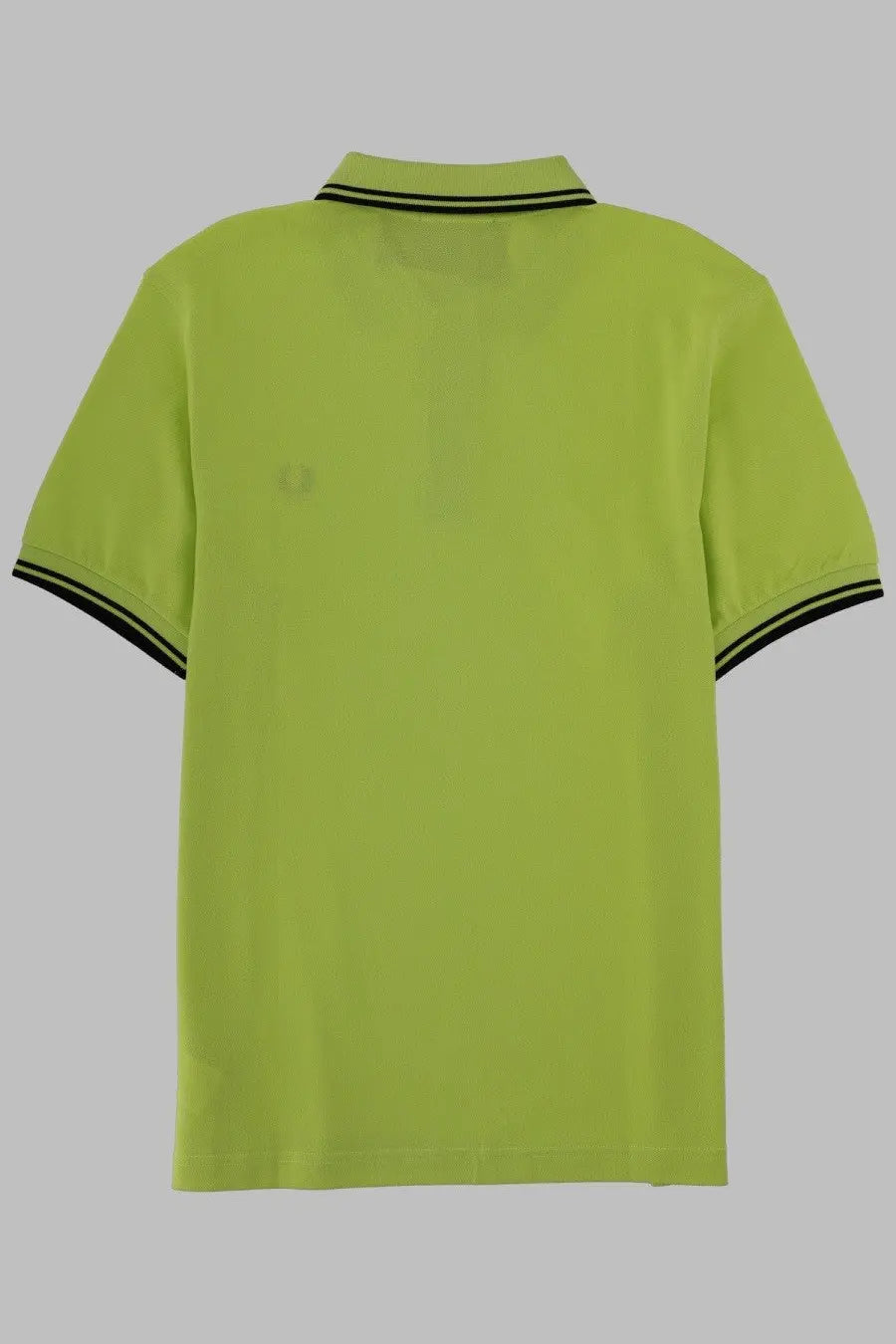 Fred Perry men’s polo con green shirt back side with vibrant lime green color black collar and sleeve trim embroidery