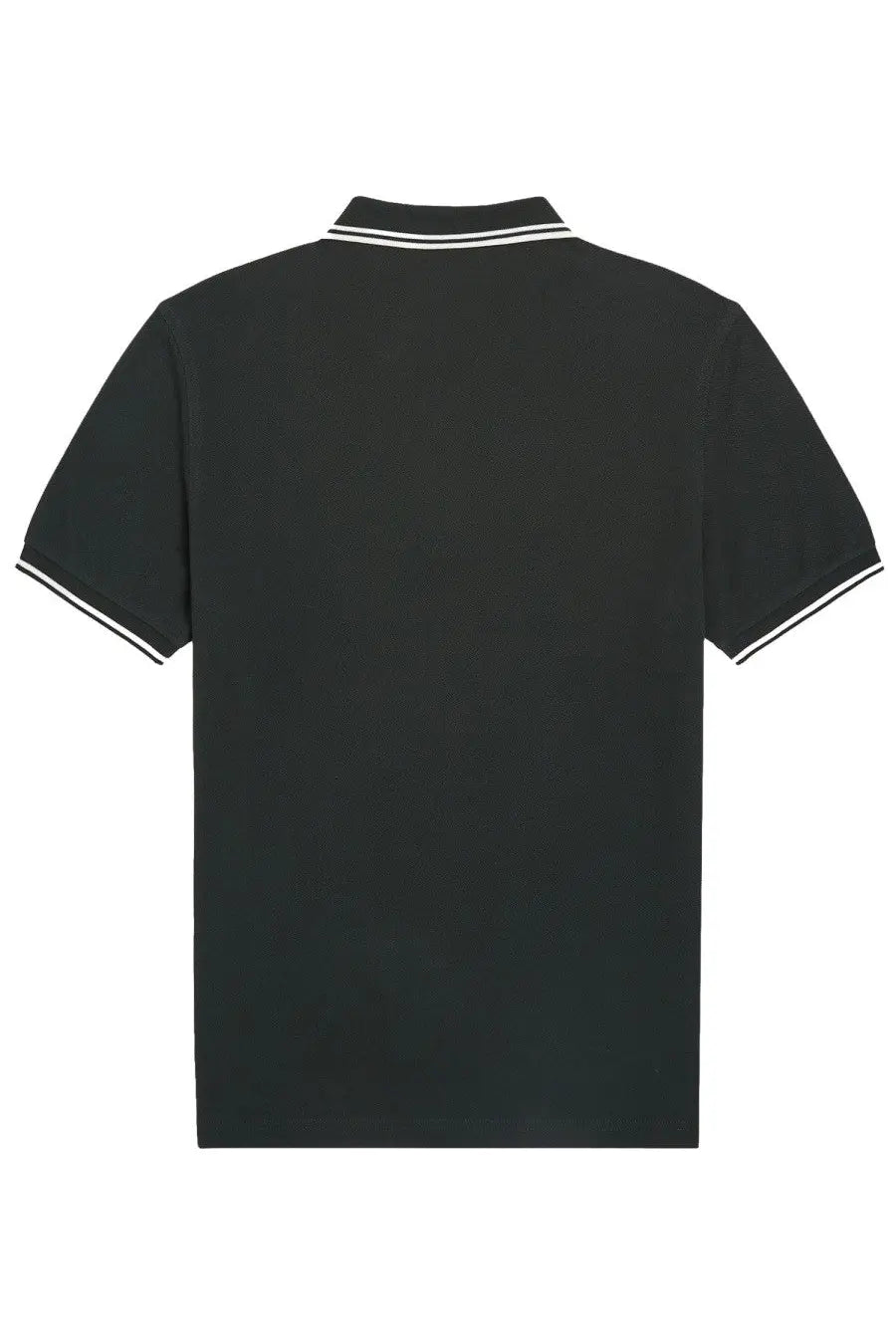 Black fred perry men’s polo shirt with white trim on collar and sleeve cuffs in green product listing