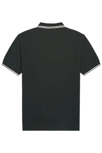 Black fred perry men’s polo shirt with white trim on collar and sleeve cuffs in green product listing