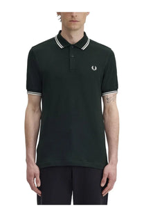 Fred Perry men’s polo green with dark green fabric white collar and sleeve trim and small embroidered chest logo